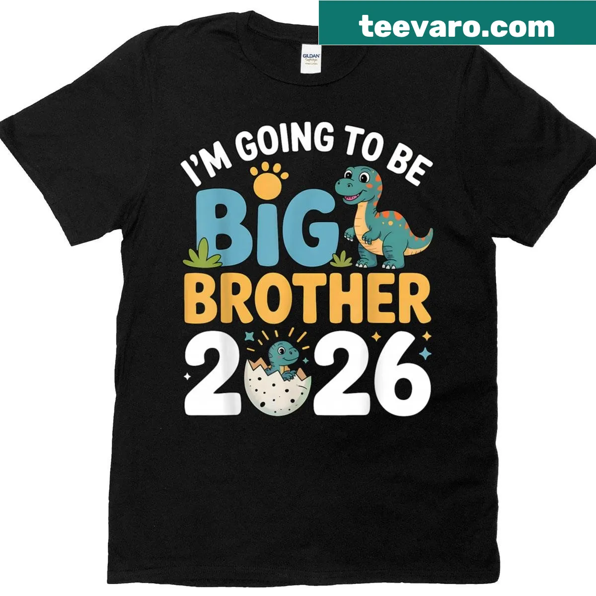 Dinosaur illustration with 'Big Bro 2026' text on a kids T-shirt — on a men's t-shirt