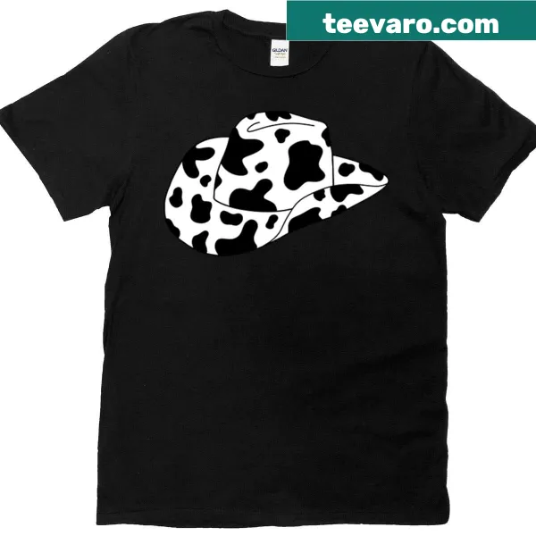 Cowboy hat graphic with cow print on a casual T-shirt