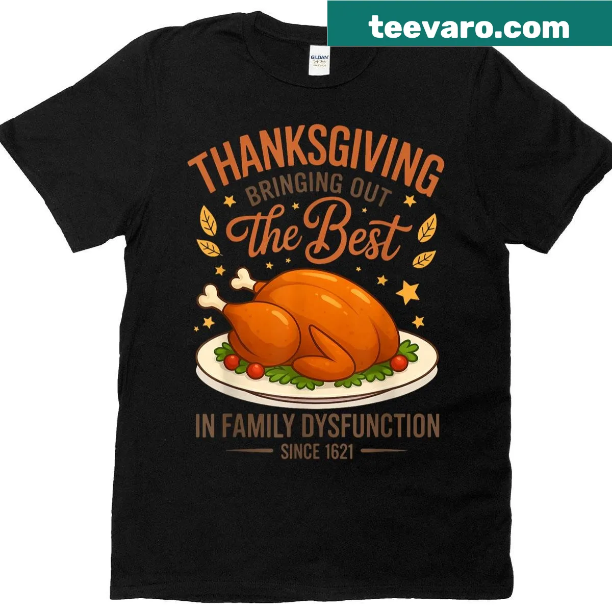 Witty Thanksgiving t-shirt about family dysfunction — on a men's t-shirt
