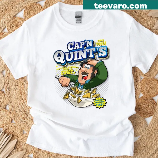 Whimsical design of Captain Quint's cereal on a shirt