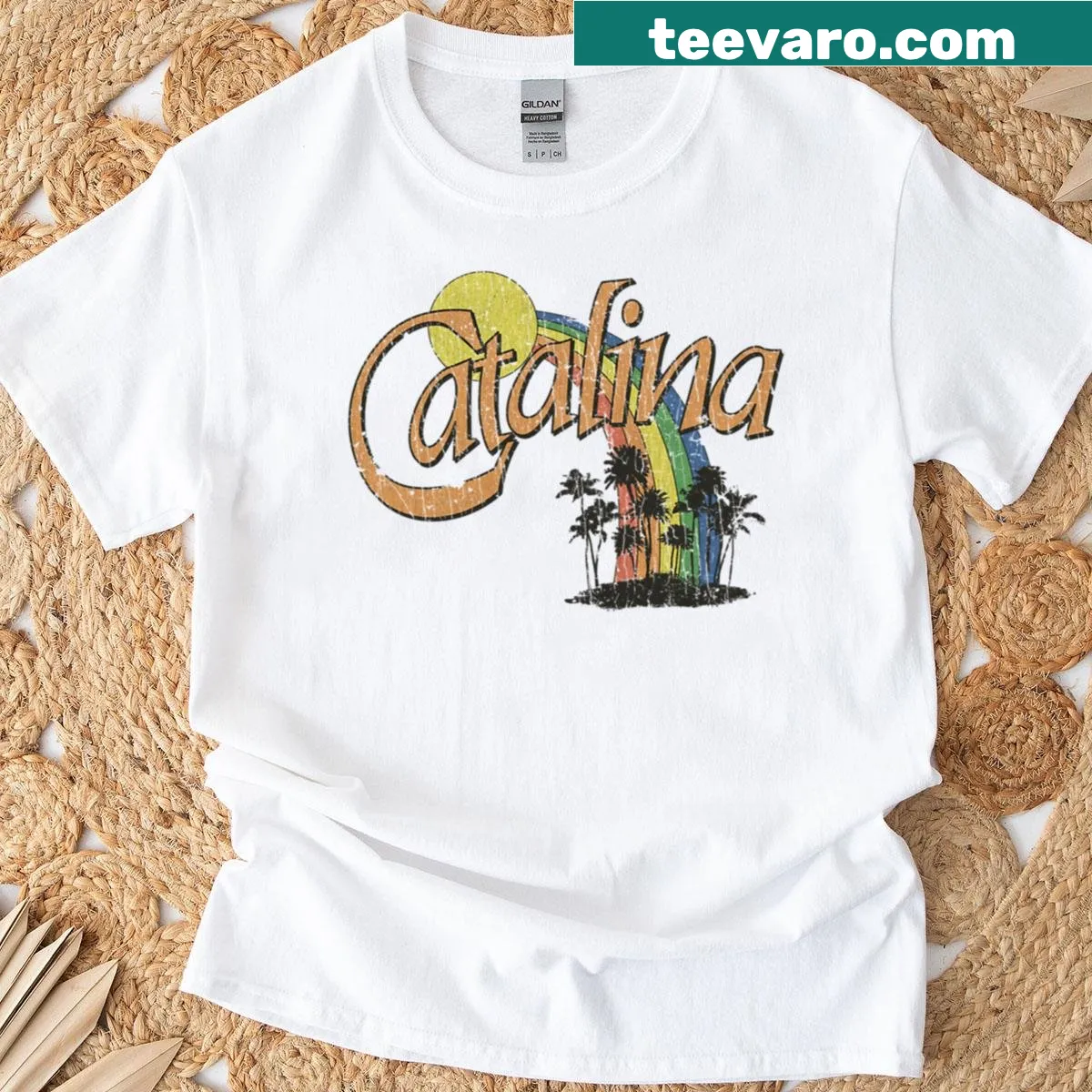 Oversized T-shirt featuring Catalina Island 1982 graphic — on a men's t-shirt