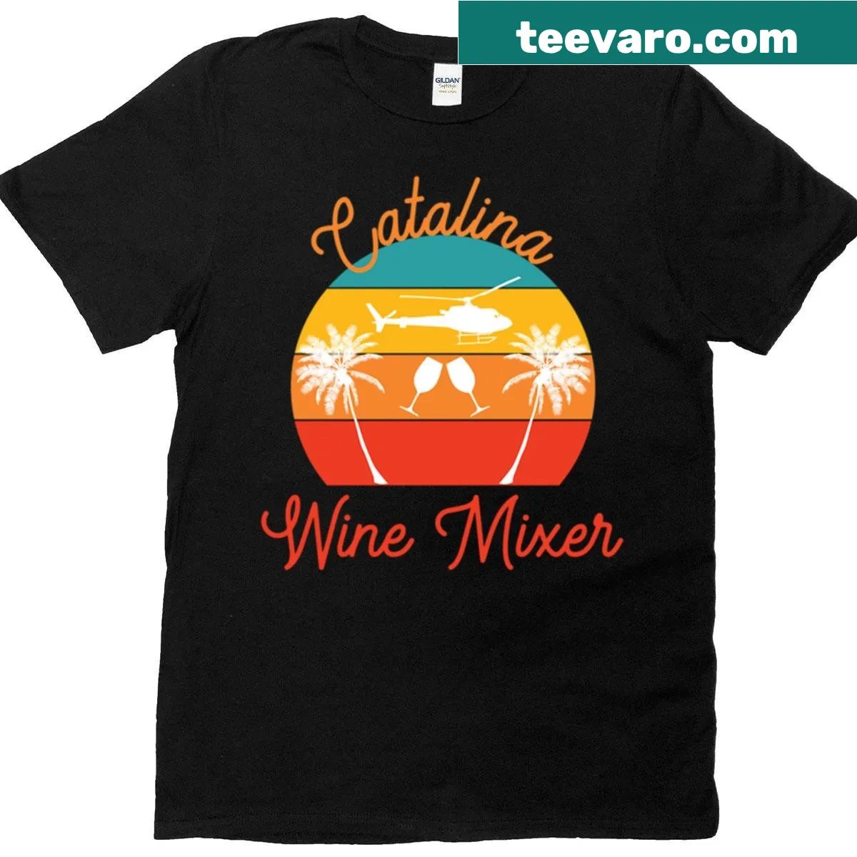 Catalina Wine Mixer T-shirt with playful wine-themed graphics — on a men's t-shirt