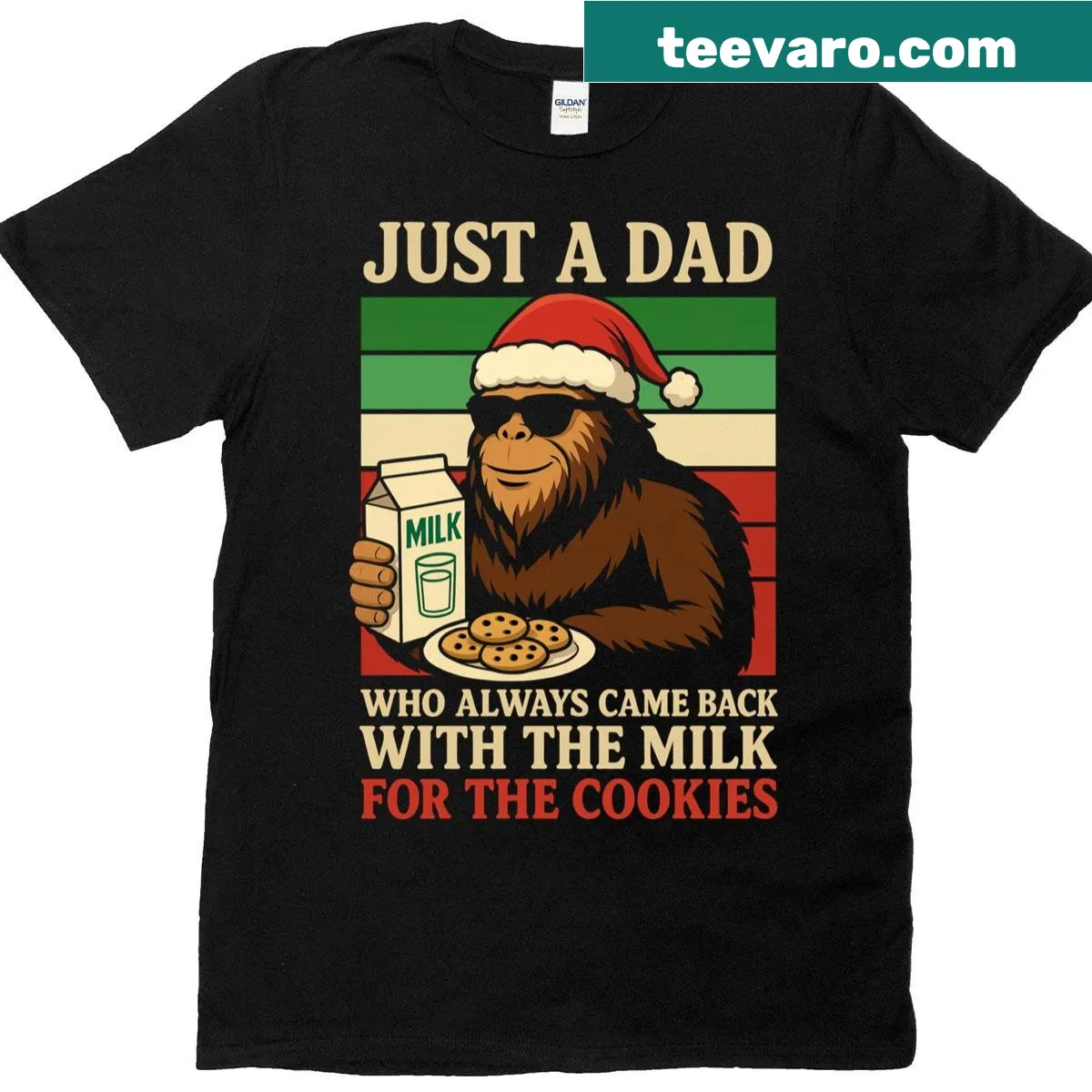 Funny Christmas T-shirt featuring Bigfoot Papa and cookies — on a men's t-shirt