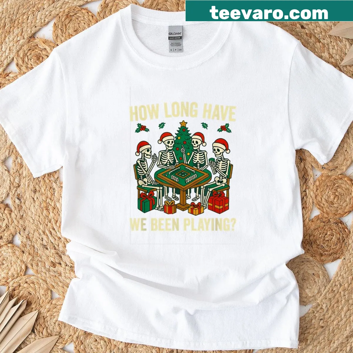 Funny Christmas Mahjong lover T-shirt with playful text. — on a men's t-shirt