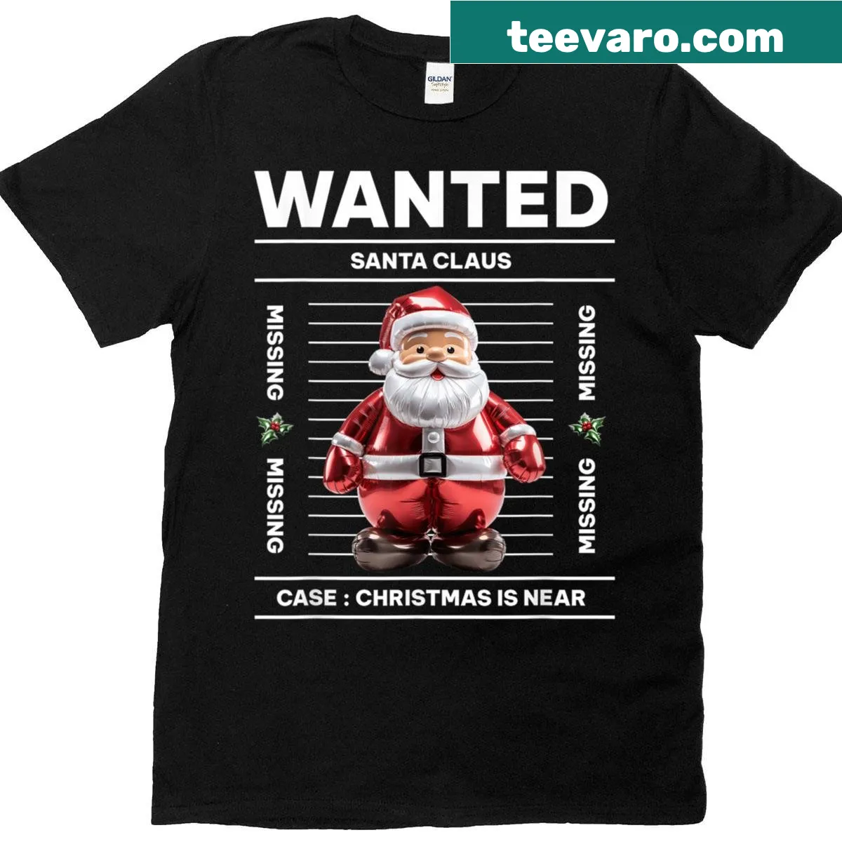 Christmas T-shirt with 'Wanted: Santa Claus' design — on a men's t-shirt