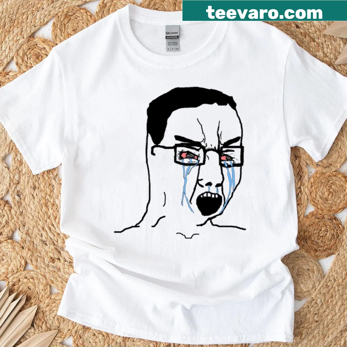 Wojak character in Sad and Angry expression on T-shirt — on a men's t-shirt