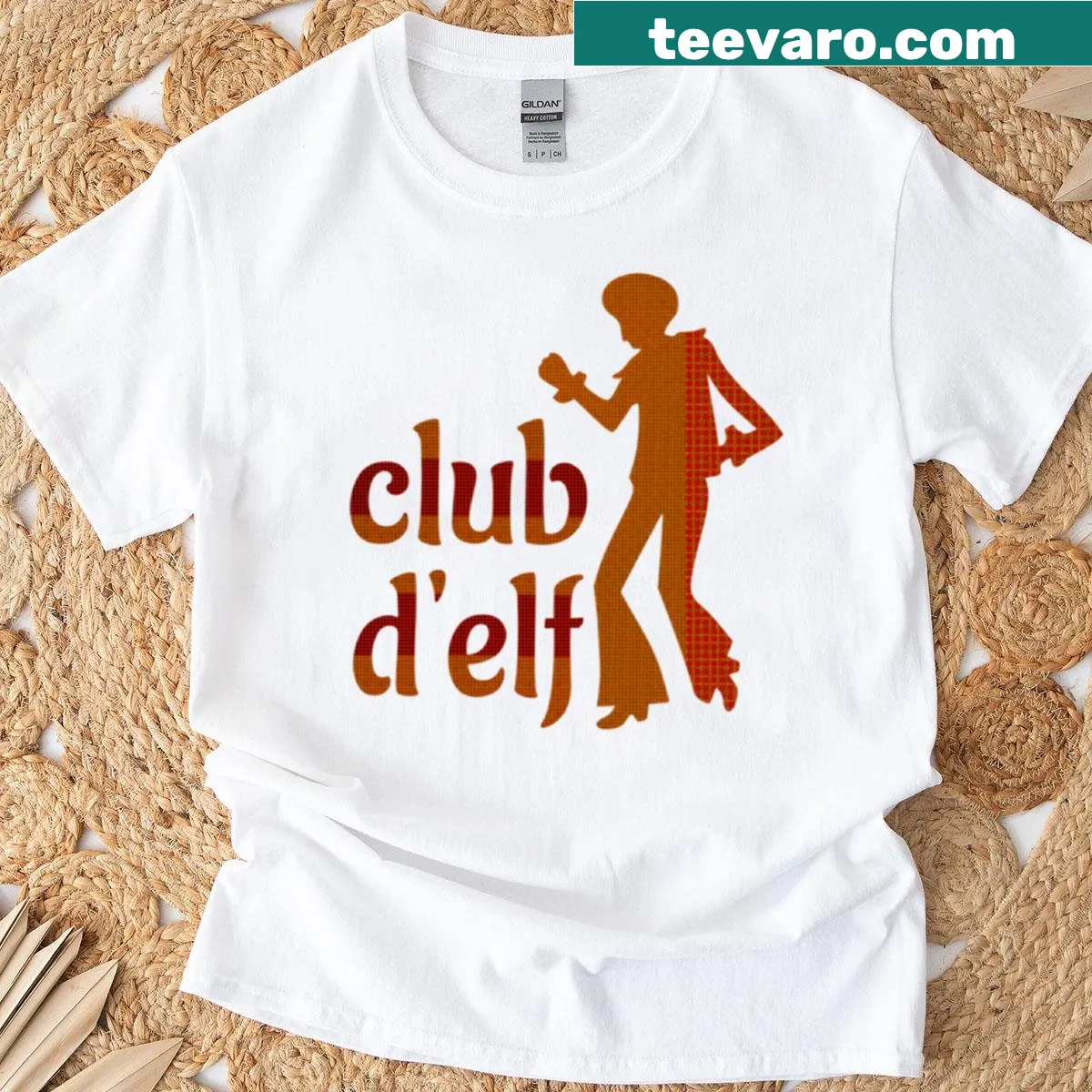 Funny text graphic promoting Club Delf — on a men's t-shirt