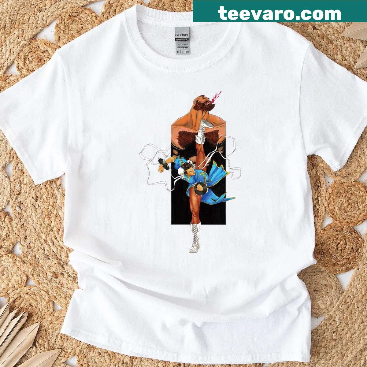 Retro Street Fighter graphic on a T-shirt — on a men's t-shirt