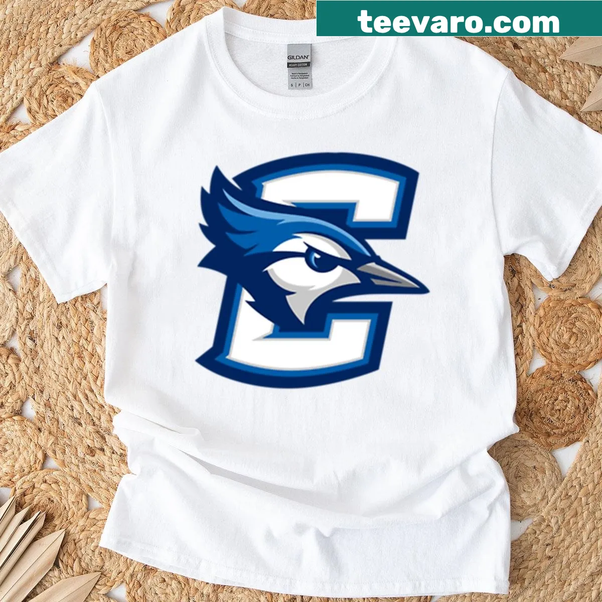 Oversized T-shirt with Creighton University printed prominently. — on a men's t-shirt