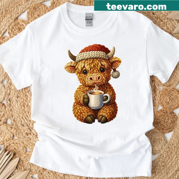 Cute Christmas Highland cow in Santa hat with crochet yarn design