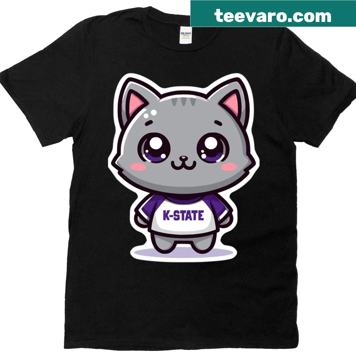 Kawaii Kansas State Wildcat t-shirt with a cute cartoon design — on a men's t-shirt