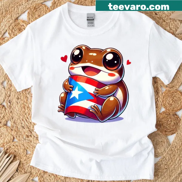 Cute frog illustration with the Puerto Rican flag design