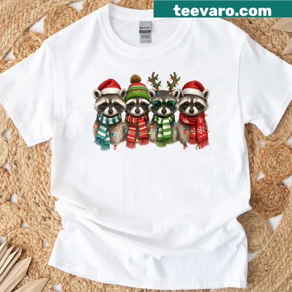 Cute baby raccoon with fairy lights for Christmas celebrations.