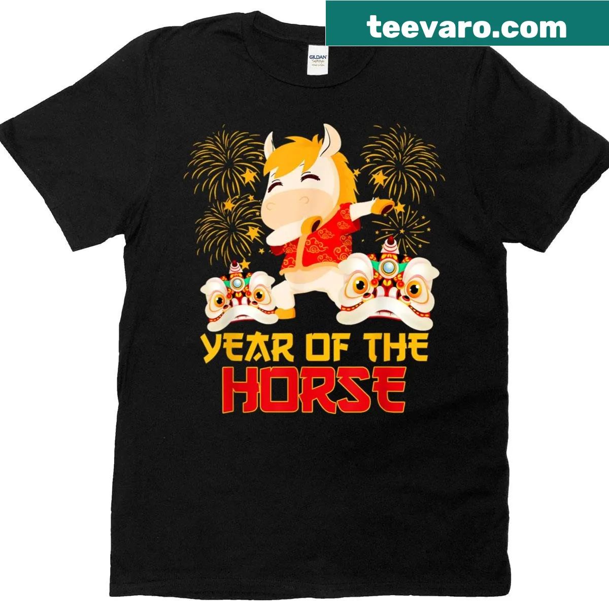 Dabbing horse illustration for Chinese New Year on t-shirt — on a men's t-shirt
