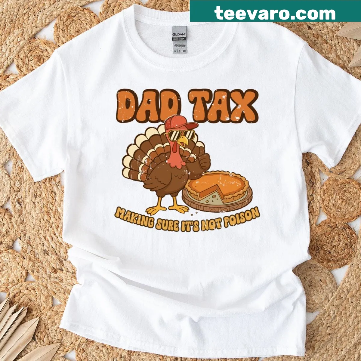 Funny Dad Tax Thanksgiving t-shirt with humorous text design — on a men's t-shirt