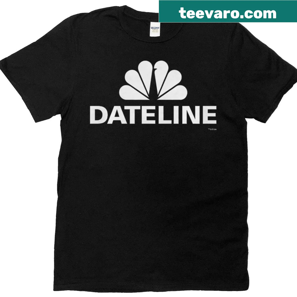 Dateline logo graphic on standard T-shirt — on a men's t-shirt