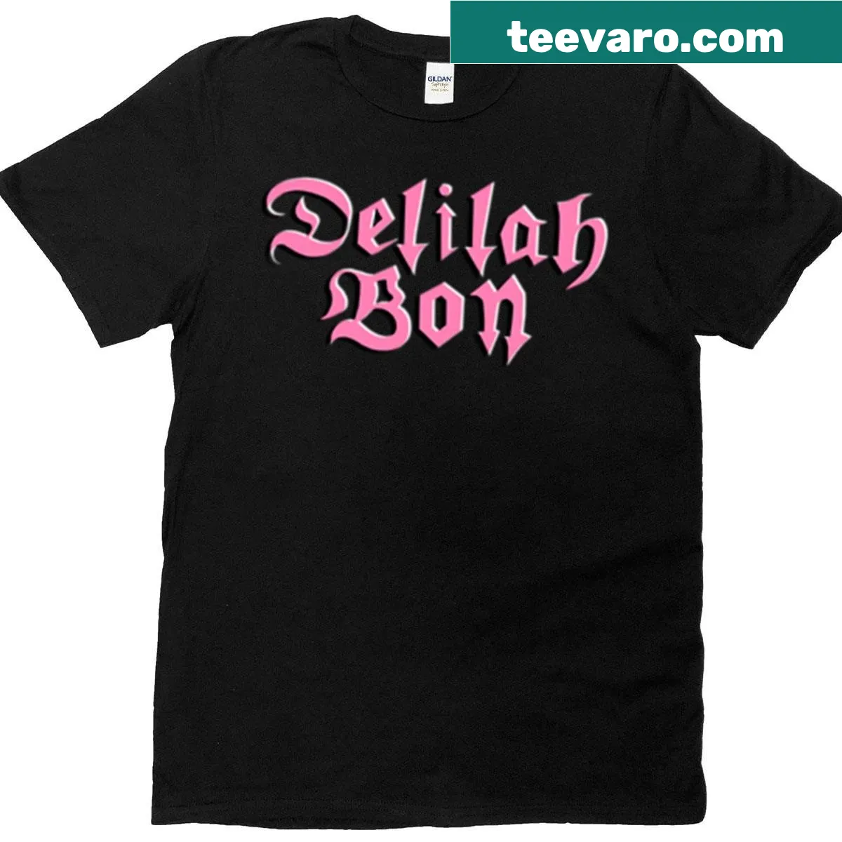 Delilah Bon logo T-shirt with minimalist hand-lettered design — on a men's t-shirt