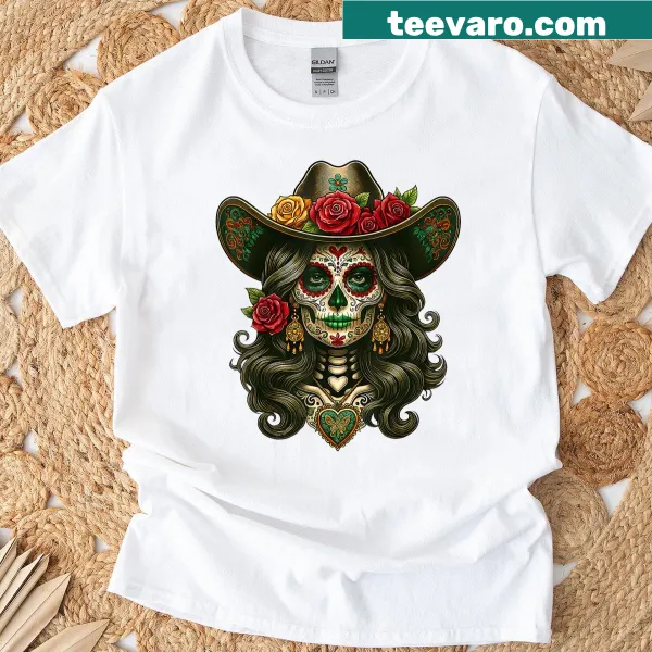 La Catrina sugar skull design on women's t-shirt