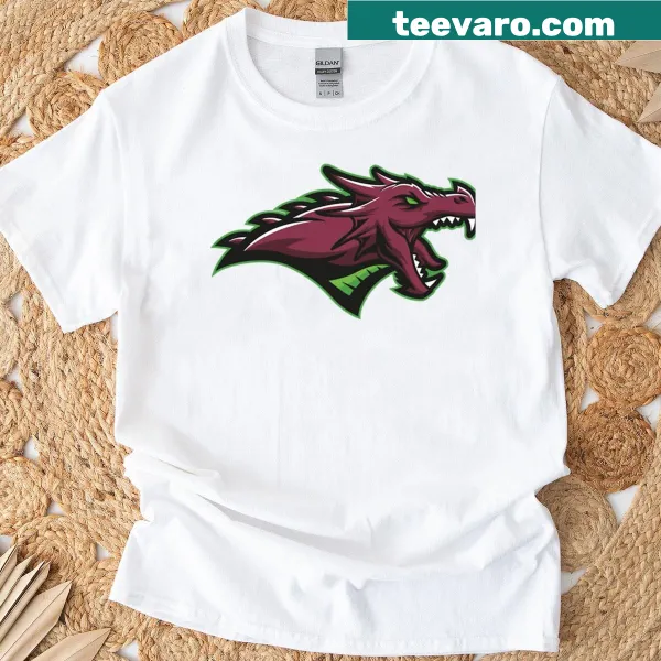 T-shirt featuring a dragon emblem and knight symbol
