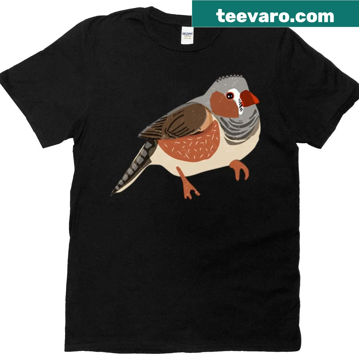 T-shirt featuring an elegant illustration of a zebra finch bird — on a men's t-shirt