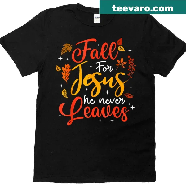 Autumn-themed t-shirt with a faith-related message and leaf designs