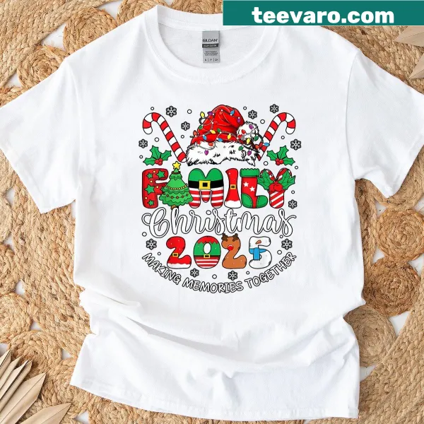 Matching family T-shirts with a heartwarming Christmas message for 2025