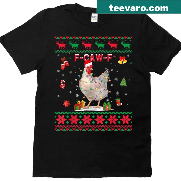 Funny shirt with a chicken in Christmas lights graphic