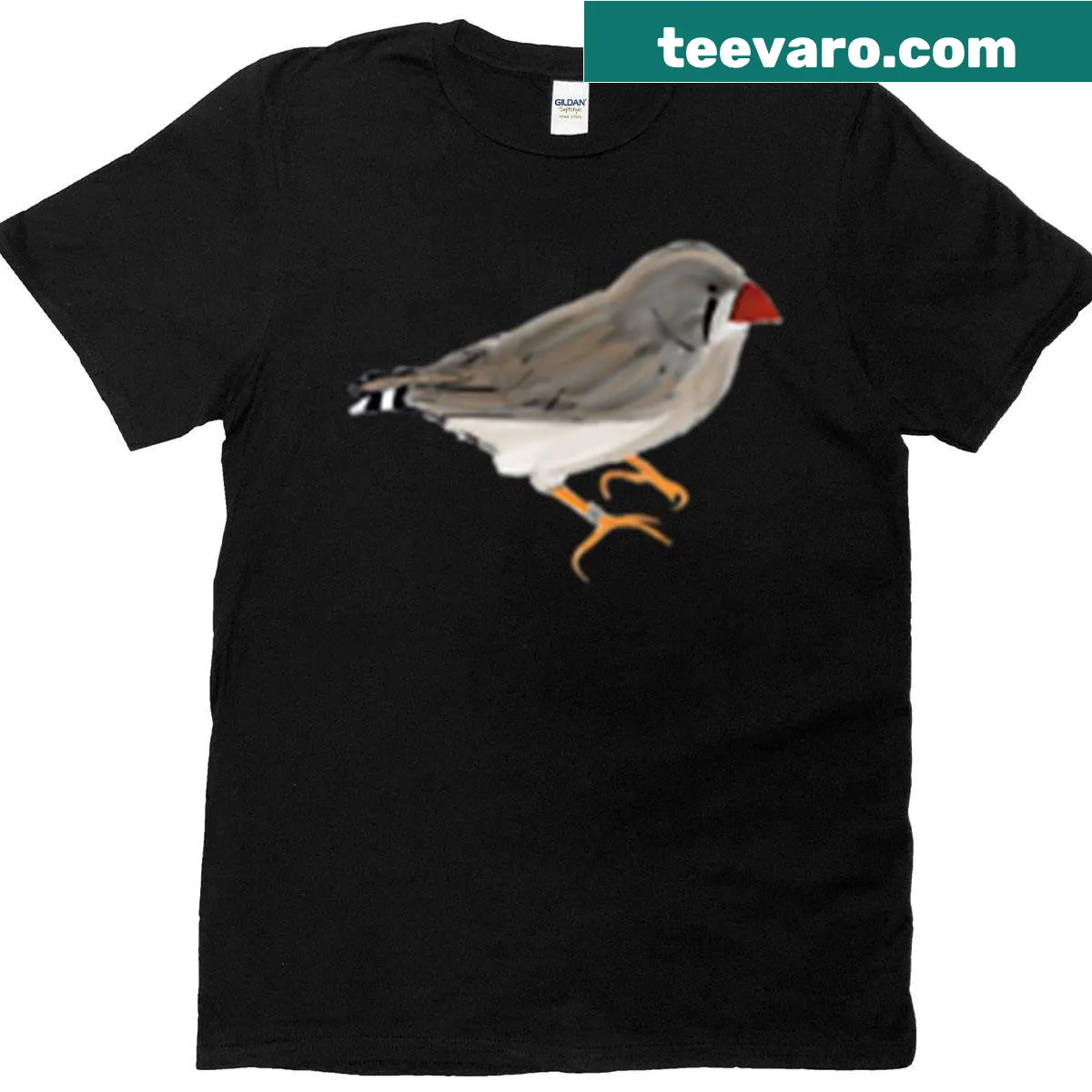 T-shirt with an illustration of a female zebra finch — on a men's t-shirt
