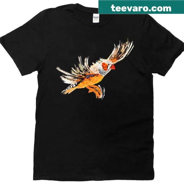 Finch flying illustration on a T-shirt representing morning light