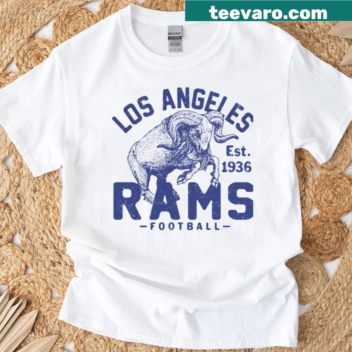 Los Angeles Rams football team emblem T-shirt — on a men's t-shirt