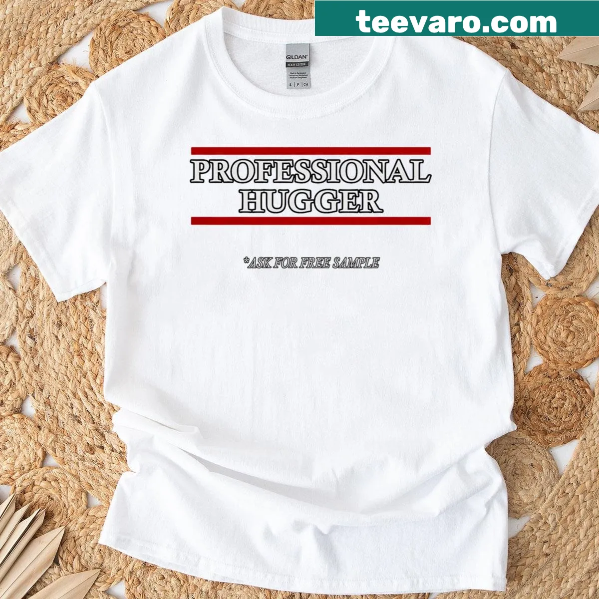 T-shirt saying 'Professional Hugger' with a fun design — on a men's t-shirt
