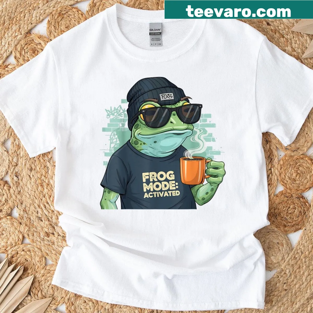 Funny T-shirt featuring a cheerful frog and the phrase 'Frog Mode Activated' — on a men's t-shirt