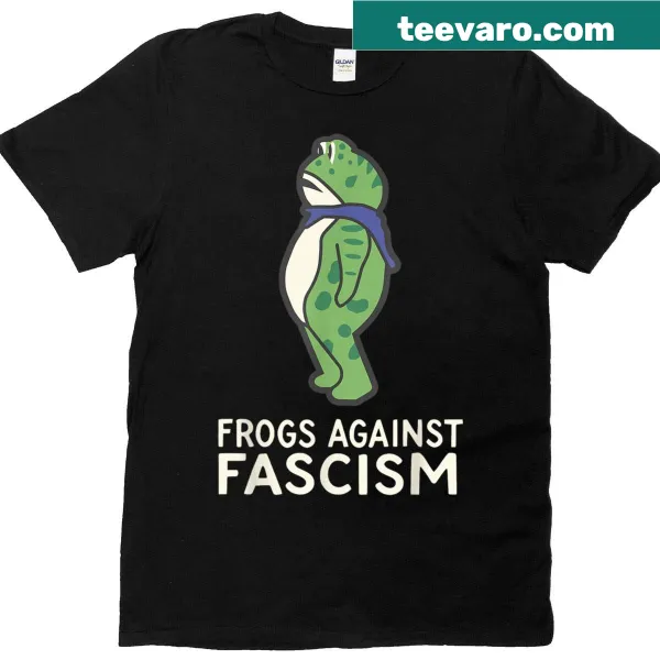Vintage-style t-shirt with frogs and 'Frogs Against Fascism' text