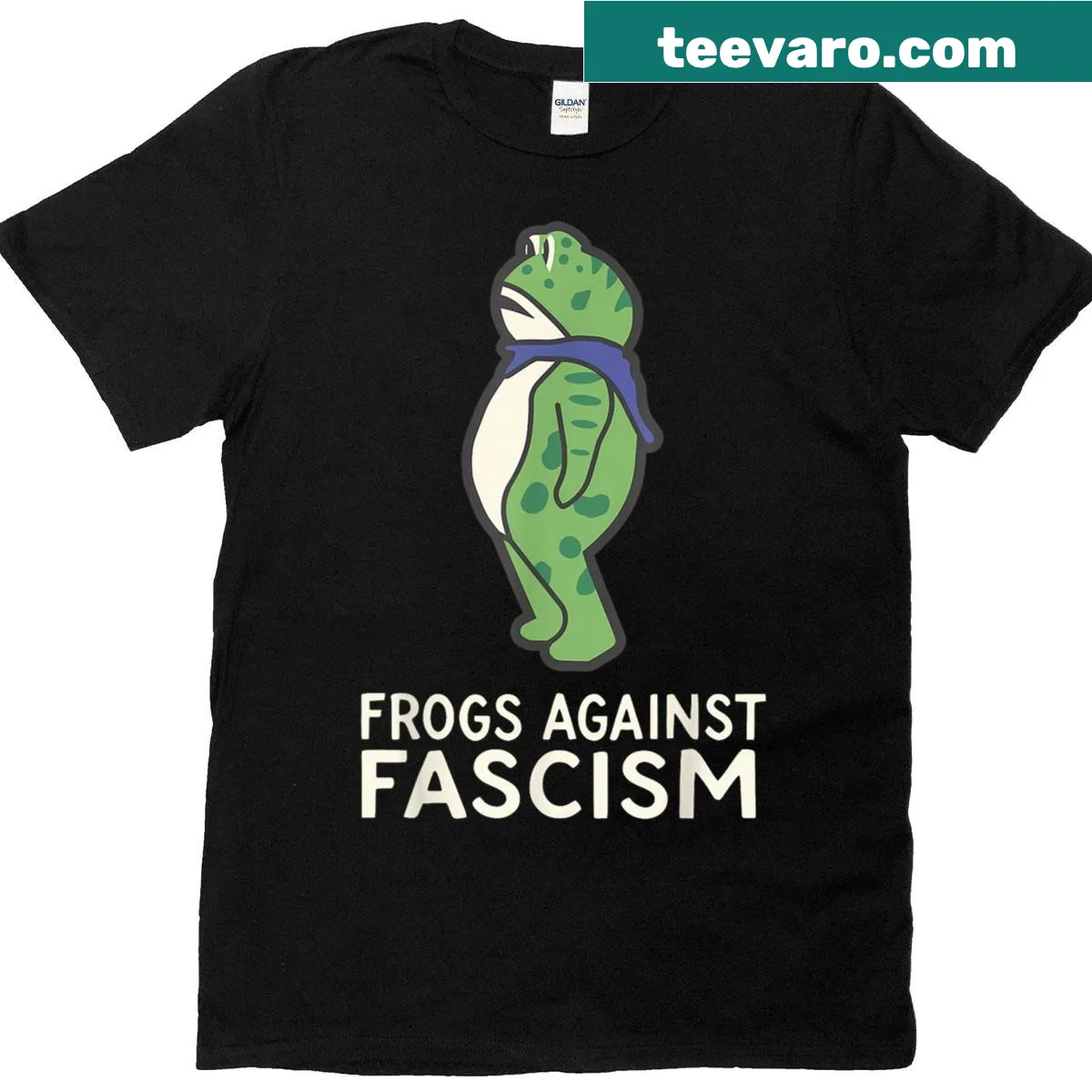 Vintage-style t-shirt with frogs and 'Frogs Against Fascism' text — on a men's t-shirt