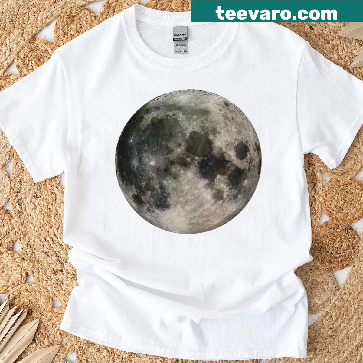 Illustrated T-shirt depicting the phases of the full moon in a cosmic theme — on a men's t-shirt