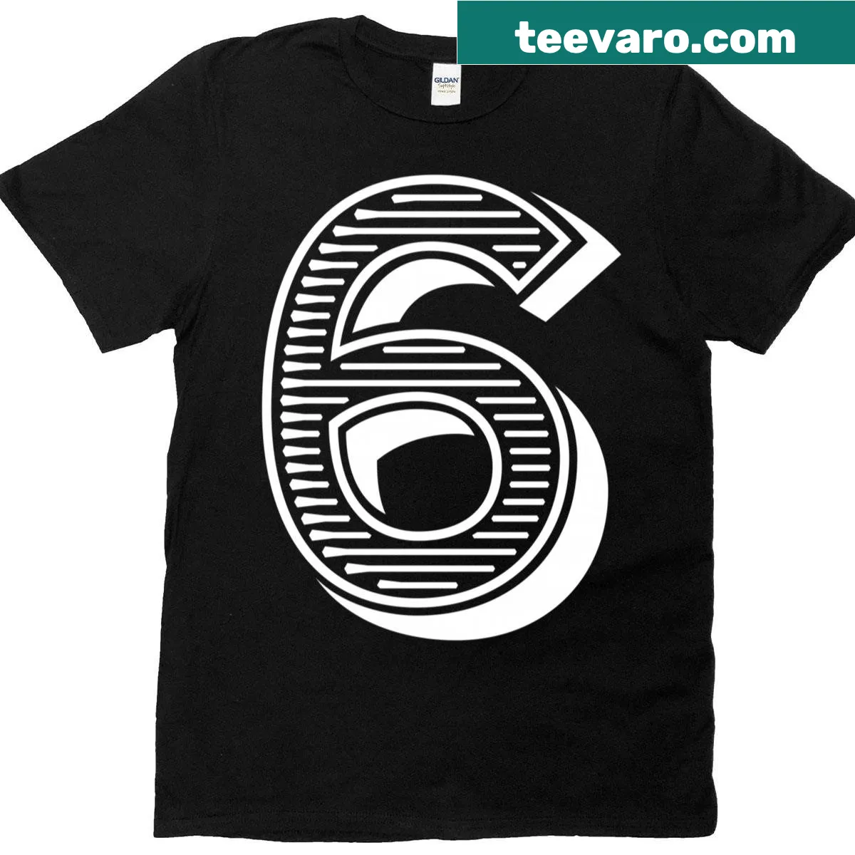 Bold t-shirt featuring large number 6 — on a men's t-shirt