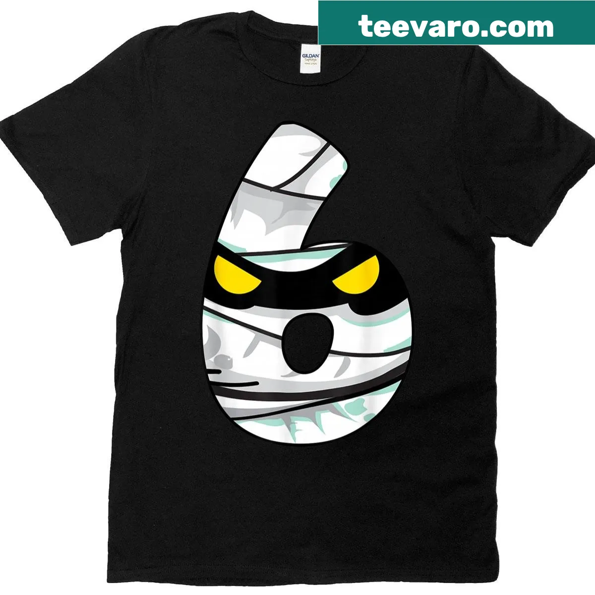 Mummy-themed graphic with numbers 6 and 7 on T-shirt. — on a men's t-shirt