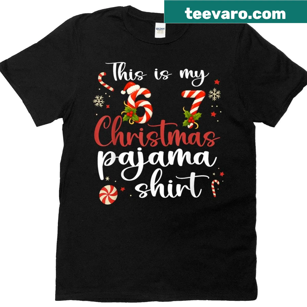 Funny Christmas T-shirt with humorous 67 design — on a men's t-shirt