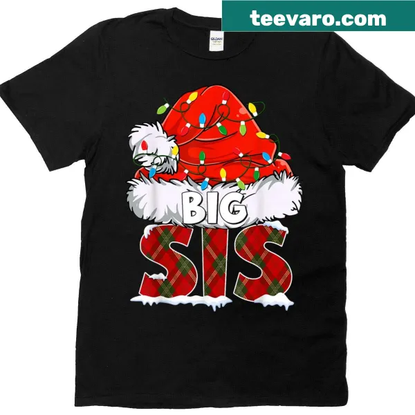 Cute T-shirt for big sisters with Santa hat graphic