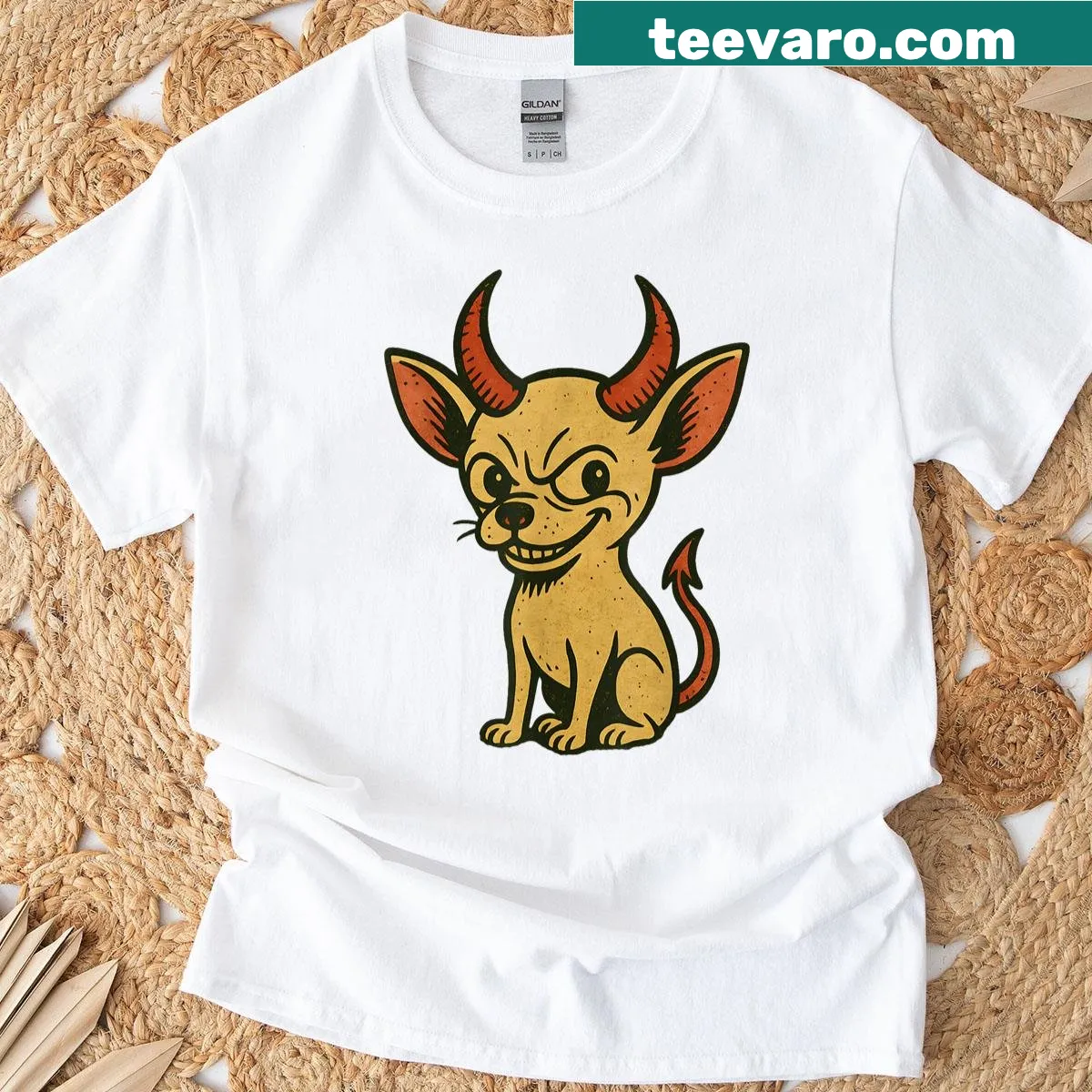 Funny Halloween T-shirt featuring a cartoon chihuahua. — on a men's t-shirt