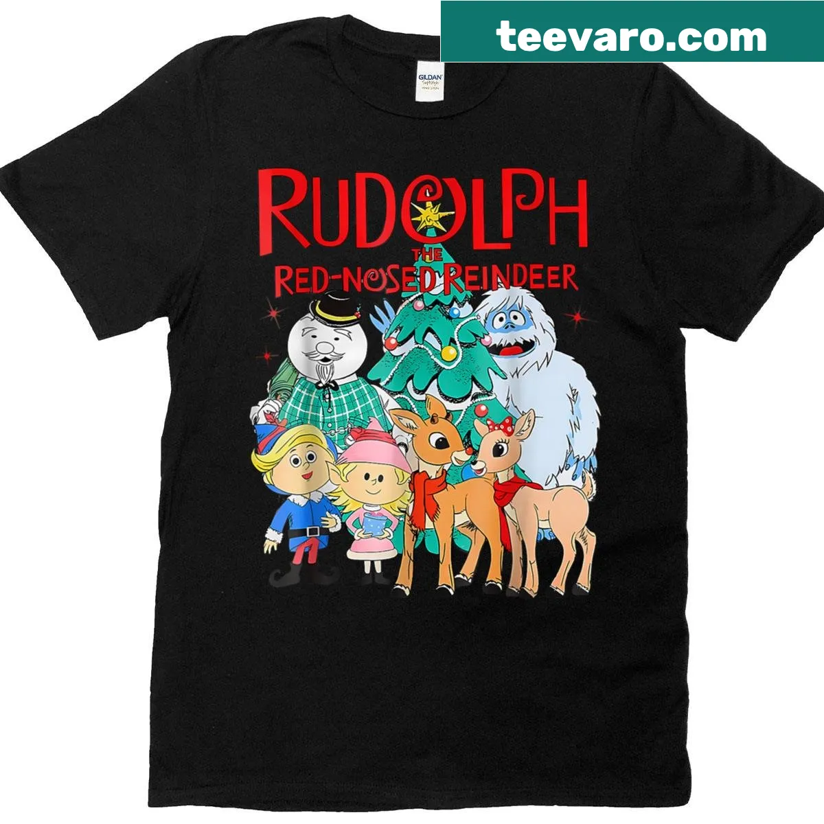 Cute shirt featuring Rudolph the Red-Nosed Reindeer and a Christmas tree. — on a men's t-shirt