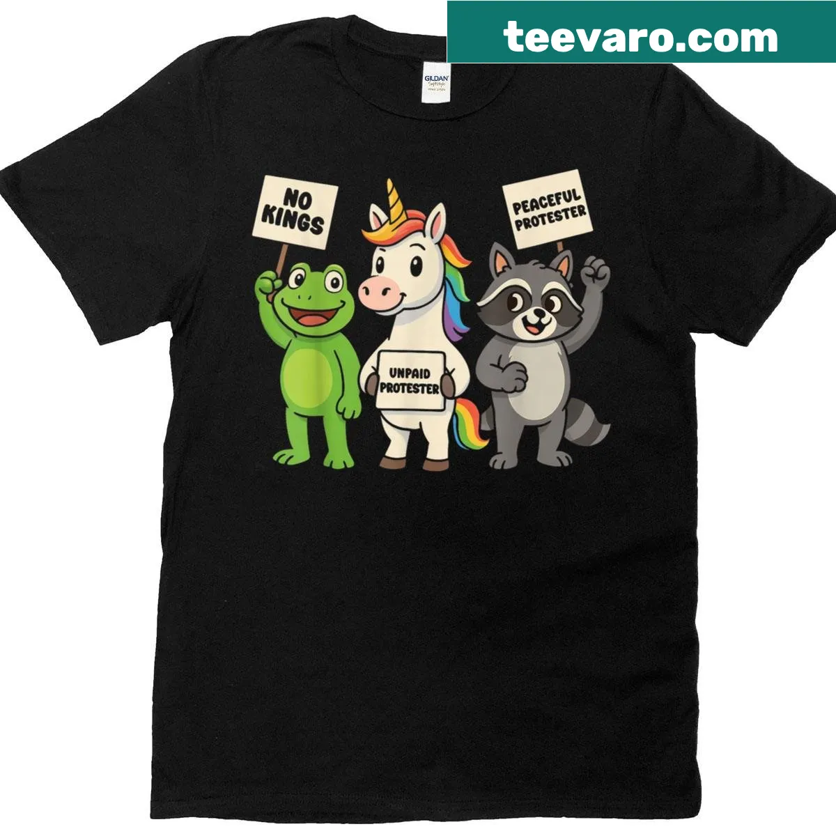 Funny Frog Unicorn Chicken Raccoon shirt with humorous graphics — on a men's t-shirt