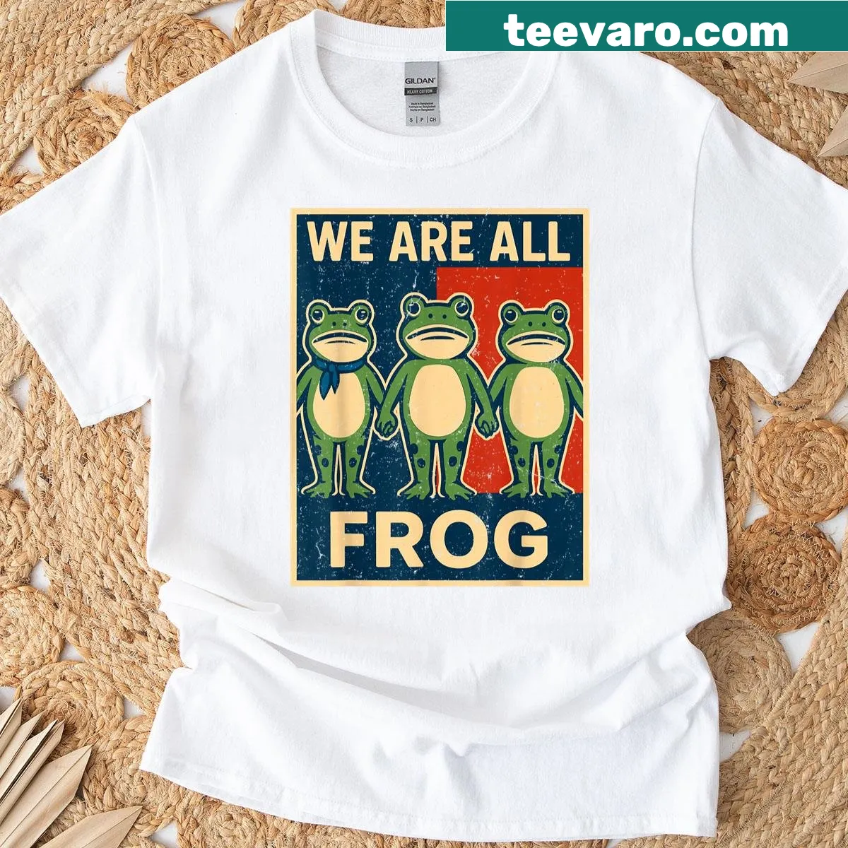 Retro Frog t-shirt featuring playful frog graphics and text. — on a men's t-shirt