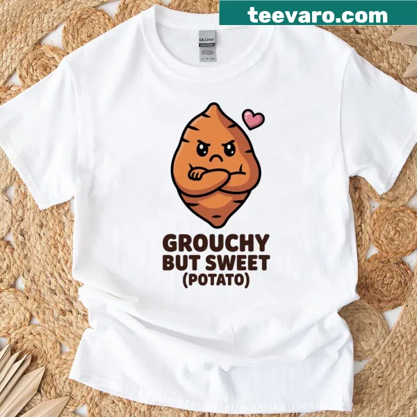 Illustration of a grouchy sweet potato with a humorous saying