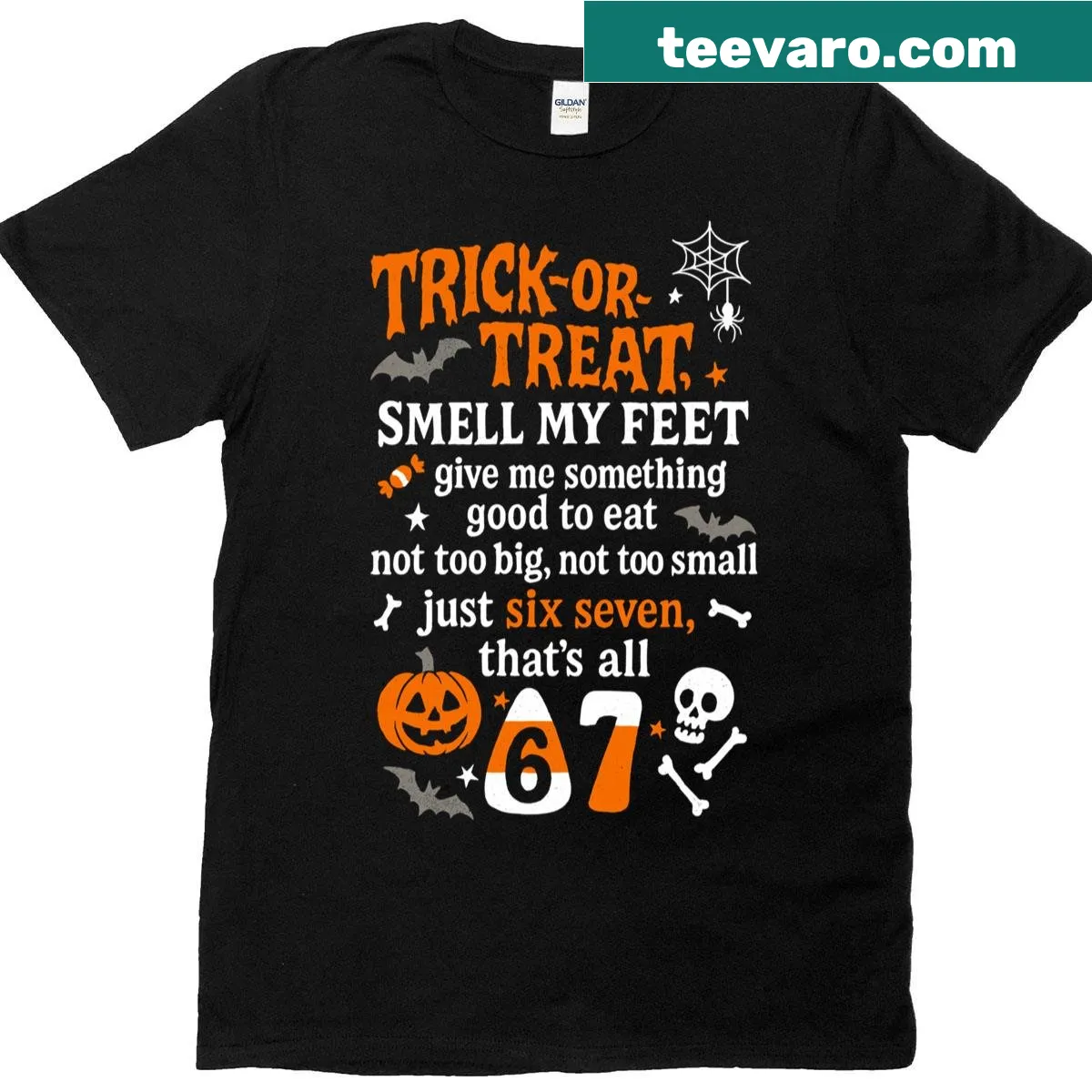 Funny Halloween shirt featuring a meme with the phrase Six Seven 67. — on a men's t-shirt