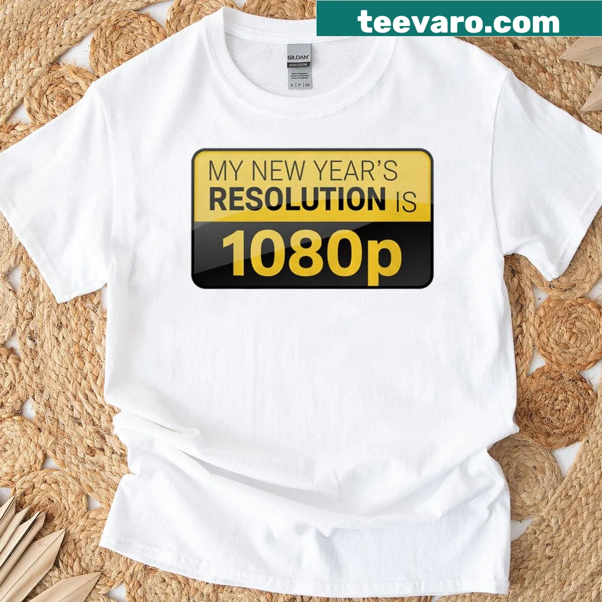 New Year resolution humor T-shirt with tech theme — on a men's t-shirt