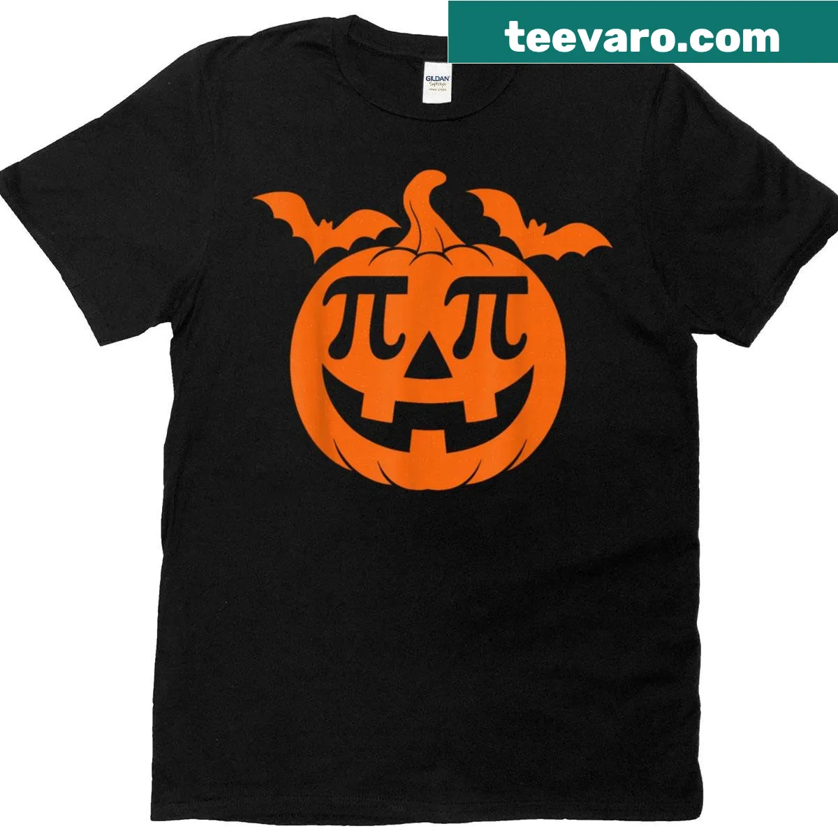 Funny Halloween T-shirt with pumpkin and pi math pun design — on a men's t-shirt