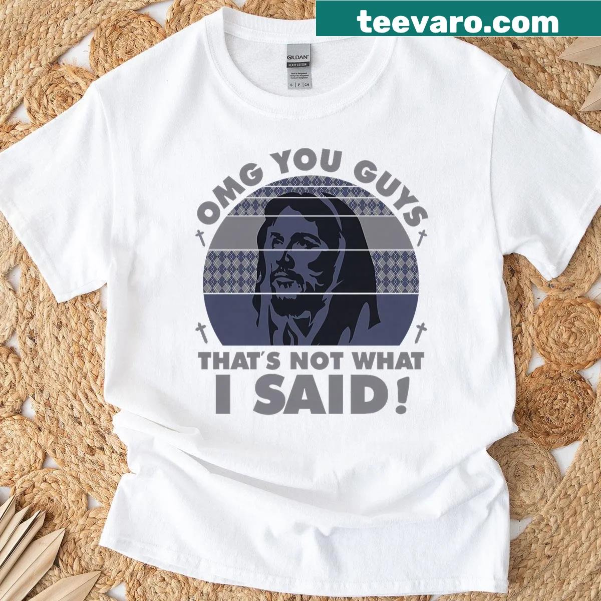Funny Jesus graphic T-shirt — on a men's t-shirt