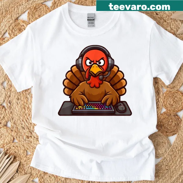 Gamer-themed t-shirt featuring a humorous turkey graphic for Thanksgiving 2025