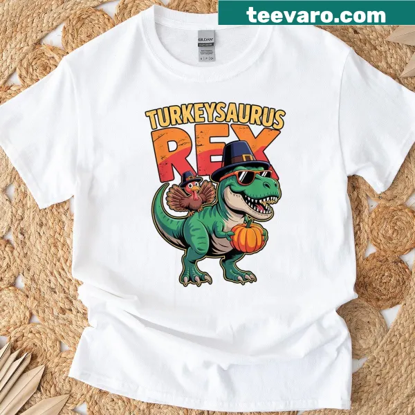 Cartoon dinosaur turkey design for kids Thanksgiving T-shirt